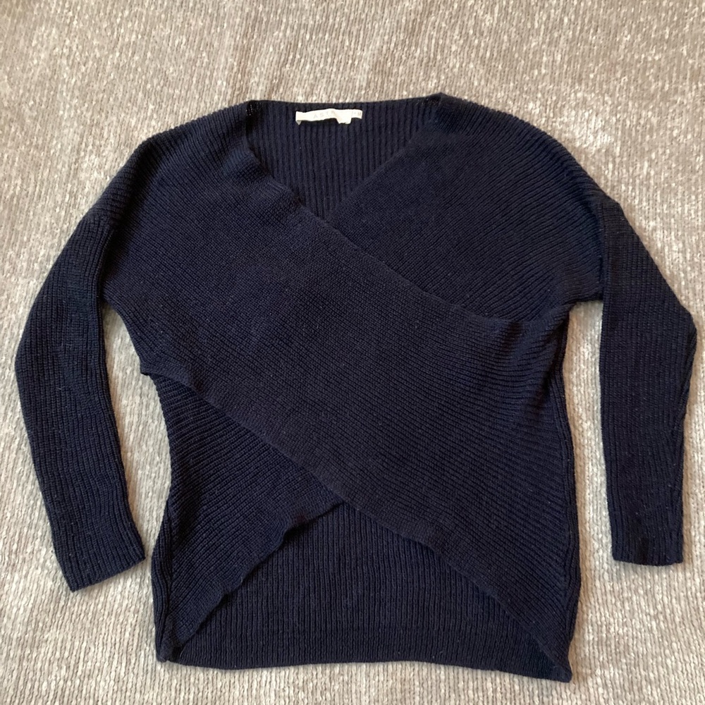 ASTR the Label Wrap Sweater Small Black‎ Rib Knit V-Neck Cross Front